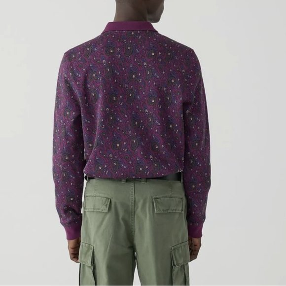J.CREW DOLCE PAISLEY BURGUNDY LONG SLEEVE DOUBLE-KNIT JACQUARD POLO SHIRT - Picture 2 of 3